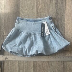 Madden Girl Light Blue Denim Bubble Mini Skirt - Sweet Revenge, Light Wash